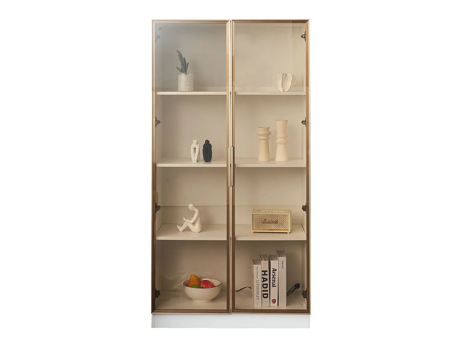 ModernLuxe Vitrina moderna com luzes LED em 16 cores - H 160 cm - 2 portas com prateleiras removíveis - Transparente
