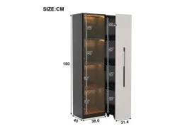Vitrina|ModernLuxe Vitrina móvel 70x40x160 cm - Estante de livros - Iluminação LED - 1 porta de vidro e 1 gaveta - con rodas - MDF - Preto e branco Preto / Branco