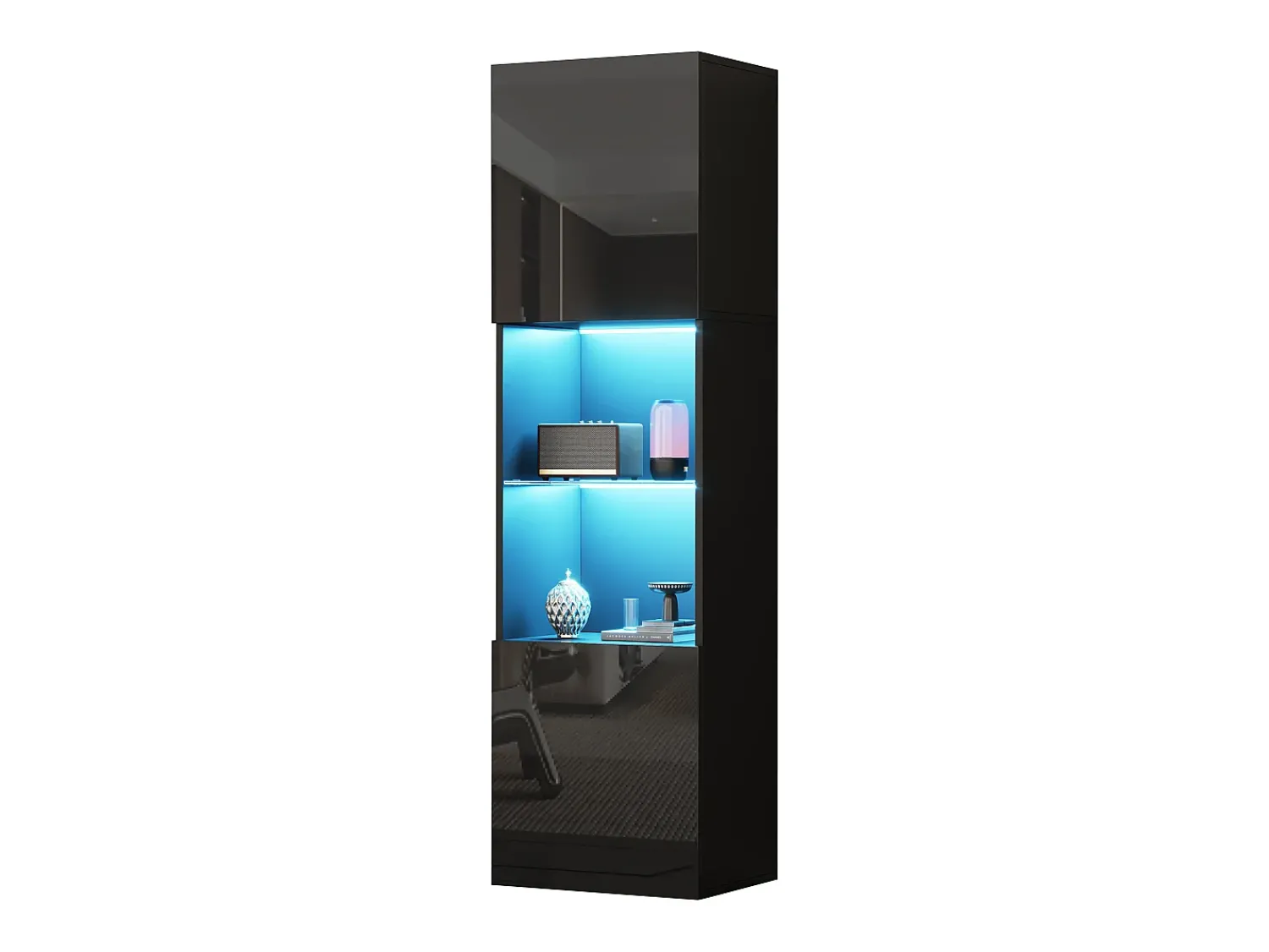 Vitrina*ModernLuxe Vitrina 45x35x160 cm - com 2 portas - com iluminação LED - 1 prateleira de vidro - Preto
