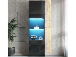 Vitrina*ModernLuxe Vitrina 45x35x160 cm - com 2 portas - com iluminação LED - 1 prateleira de vidro - Preto