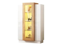 Vitrina|ModernLuxe Vitrine 74×40×120 cm - com 3 portas - com iluminação LED - com prateleiras de vidro - + natural Branco