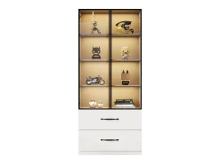 ModernLuxe Vitrine 60×40×160 cm - com iluminação LED - 2 portas de vidro e 2 gavetas - estrutura em alumínio -^ Vitrina