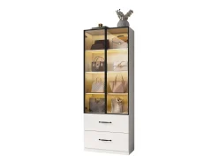 ModernLuxe Vitrine 60×40×160 cm - com iluminação LED - 2 portas de vidro e 2 gavetas - estrutura em alumínio -^ Vitrina