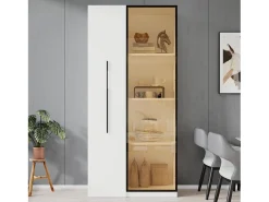 Vitrina*ModernLuxe Vitrine 70×40×160 cm - com porta de vidro temperado - 1 porta e 1 gaveta lateral - com iluminação LED - Branco