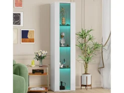 Hot ModernLuxe Vitrine 40×29×170 cm - iluminação LED multicolor com controle remoto - divisórias de vidro - Branco