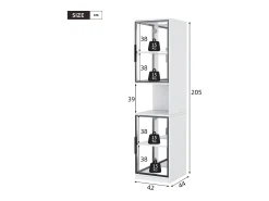 Vitrina*ModernLuxe Vitrine 205 cm de altura - Iluminação LED - 4 portas de vidro - Fundo espelho - Armazenamento aberto - Painéis de partículas - Branc Branco