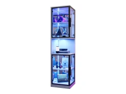 Vitrina*ModernLuxe Vitrine 205 cm de altura - Iluminação LED - 4 portas de vidro - Fundo espelho - Armazenamento aberto - Painéis de partículas - Branc Branco