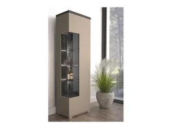 Vitrina|Meublorama Vitrine 1 porta coleção NESS – Acabamento Congo & Antracite – 10 nichos de armazenamento – Sem LED Bege