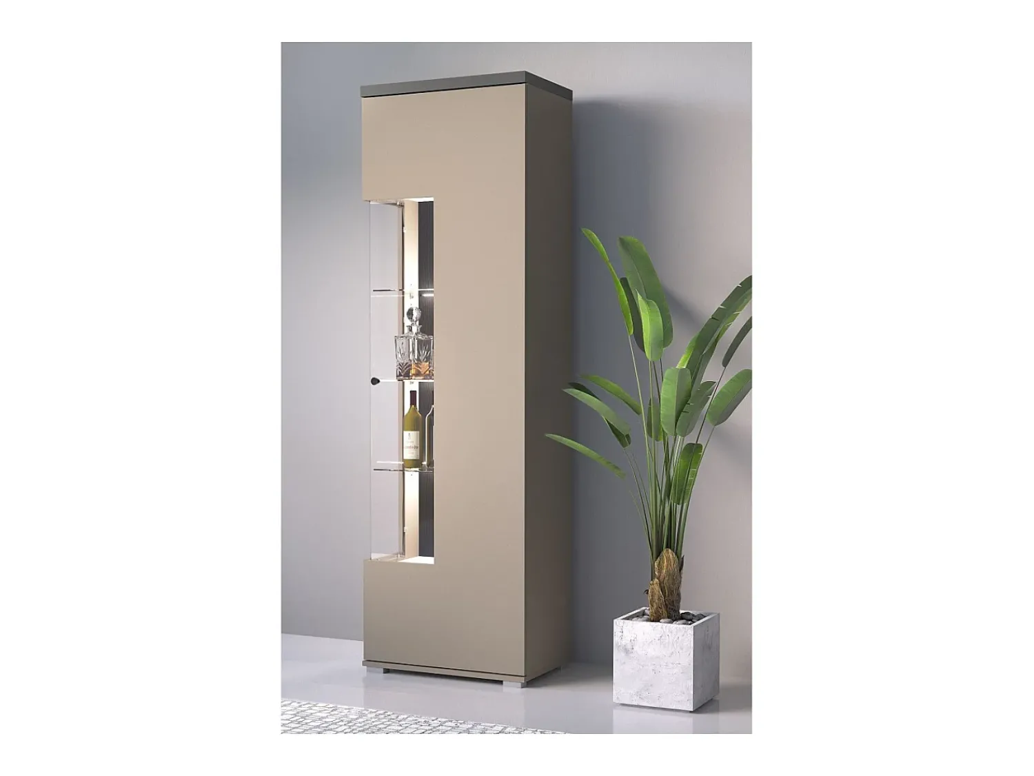 Meublorama Vitrine 1 porta NESS – Acabamento Congo & Antracite – LED branco neutro – 10 nichos design^ Vitrina