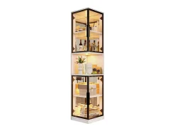 Vitrina|Merax Vitrine alta - 42 x 44 x 205 cm - com LEDs + porta de vidro + painel traseiro espelhado - aglomerado - branca Branco