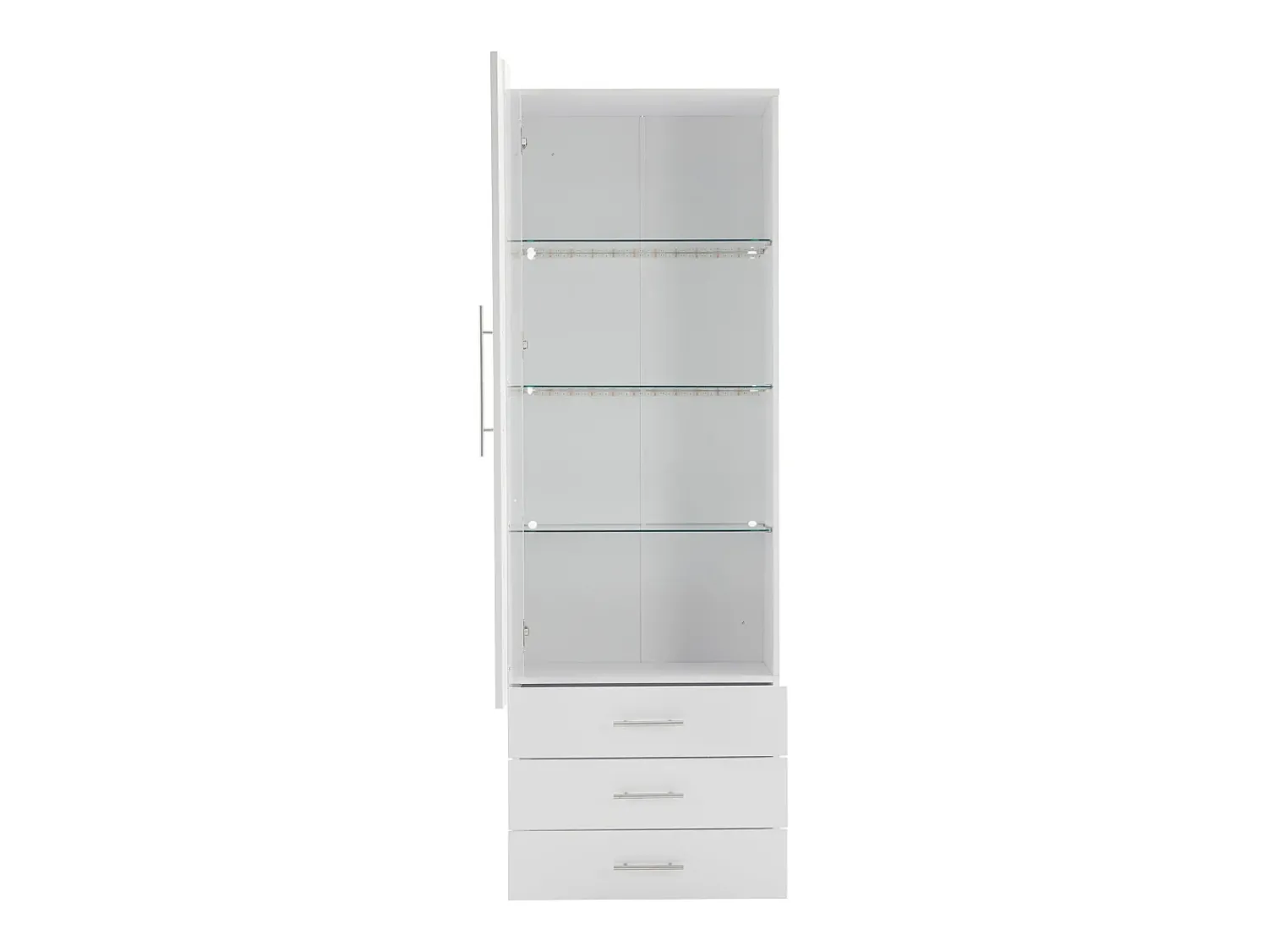 Vitrina*Hauss Spole Vitrine alta com 3 gavetas e 1 porta, estrutura em MDF lacado , LED incluído - 60x35x180cm Branco