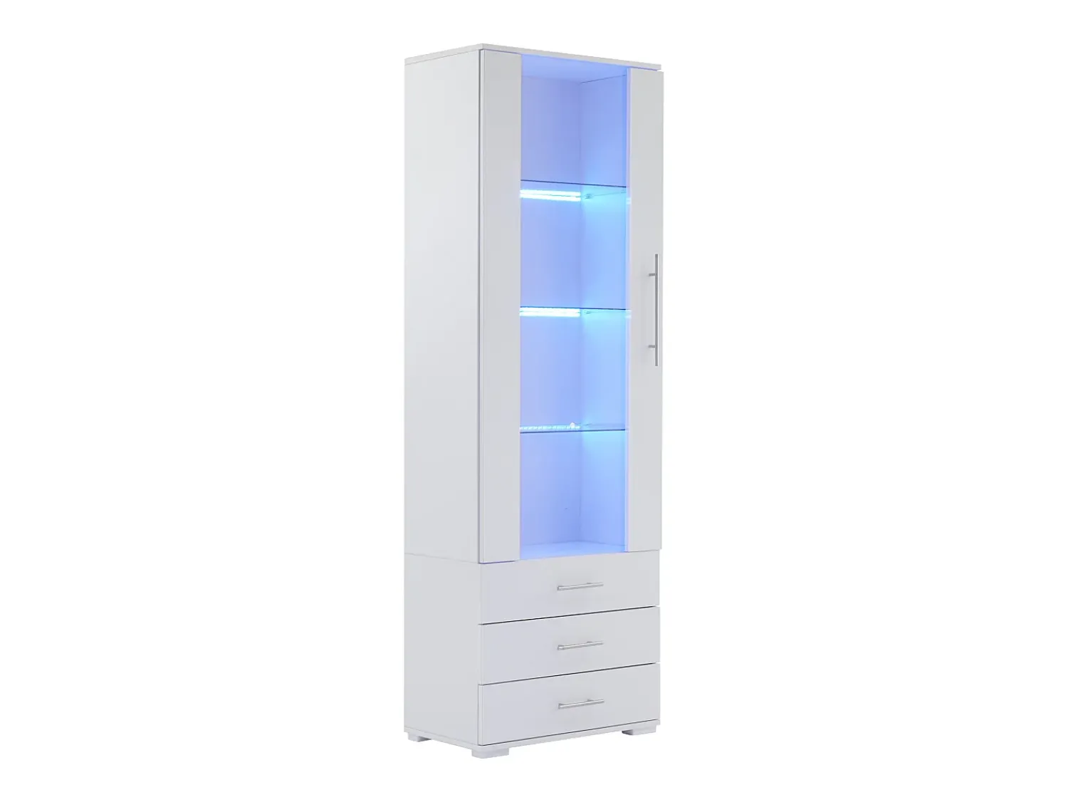 Vitrina*Hauss Spole Vitrine alta com 3 gavetas e 1 porta, estrutura em MDF lacado , LED incluído - 60x35x180cm Branco