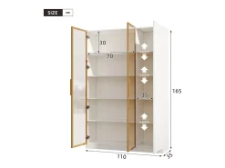Vitrina|Merax Vitrine alta de vidro - 110 x 35 x 165 cm - com 3 portas + LEDs + prateleiras ajustáveis - MDF - branca Branco
