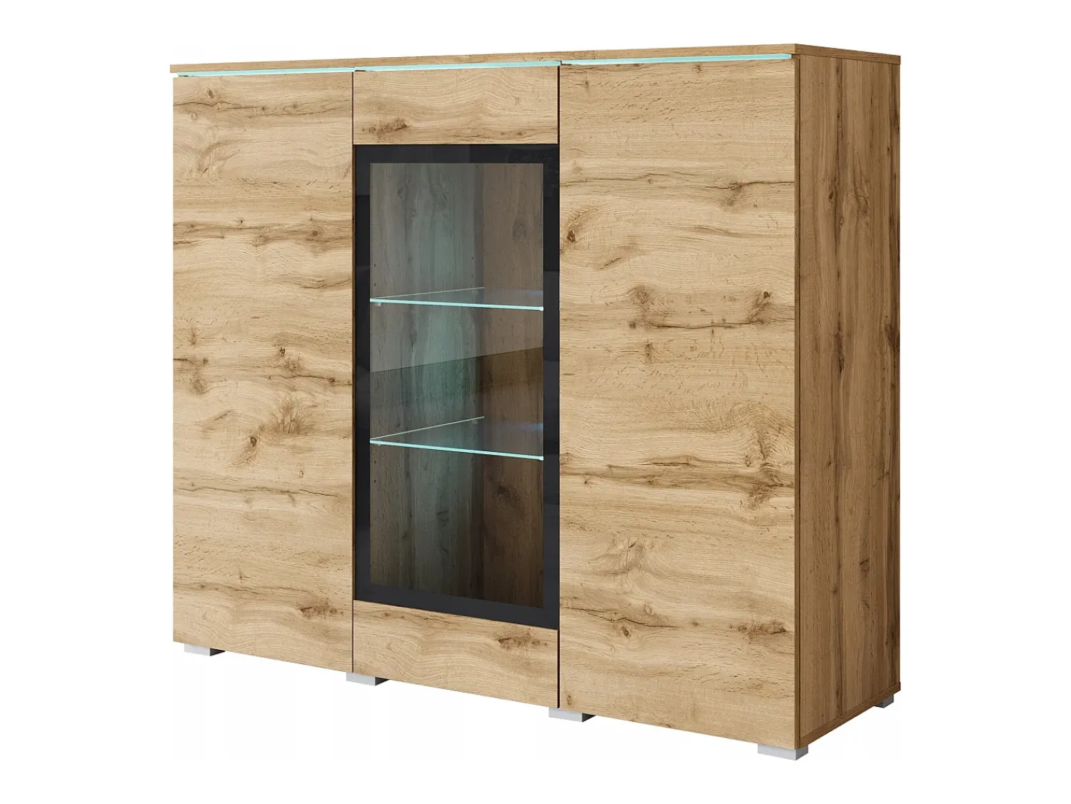 Vitrina* Vitrine alta moderna 120 cm para sala 3 portas carvalho wotan mate Natural escuro