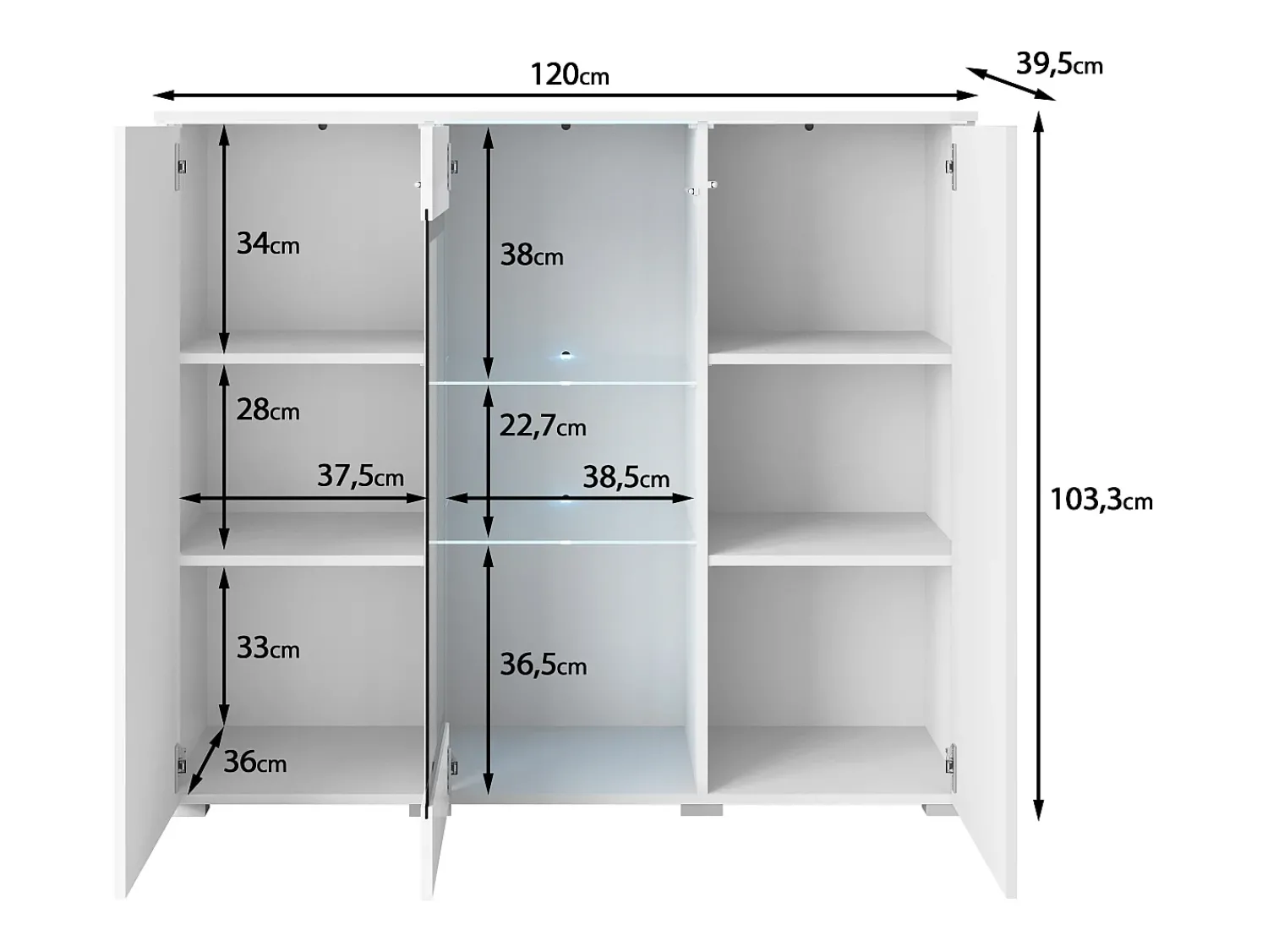 Vitrina* Vitrine alta moderna 120 cm para sala 3 portas carvalho wotan mate Natural escuro