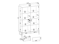 Vitrina* Vitrine alta moderna com frente canelada, 104×166×39 cm, Preto / Carvalho Wotan Bege
