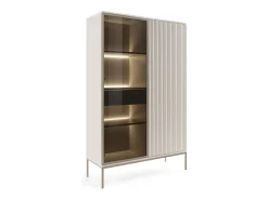 Vitrina| Vitrine alta moderna com frente canelada, 104×166×39 cm, Caxemira / Ouro Castanho