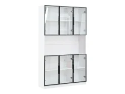 Vitrina|Merax Vitrine alta moderna em vidro - 120 x 34 x 200 cm - com LEDs + 6 portas + prateleira - aglomerado - branca Branco