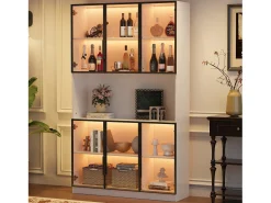 Vitrina|Merax Vitrine alta moderna em vidro - 120 x 34 x 200 cm - com LEDs + 6 portas + prateleira - aglomerado - branca Branco