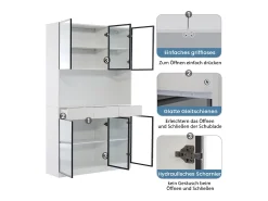 Merax Vitrine alta moderna em vidro - 120 x 36 x 200 cm - com LEDs + 6 portas - para coleções/quarto - aglomerado - branca^ Vitrina