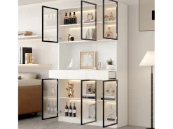 Merax Vitrine alta moderna em vidro - 120 x 36 x 200 cm - com LEDs + 6 portas - para coleções/quarto - aglomerado - branca^ Vitrina