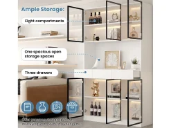 Merax Vitrine alta moderna em vidro - 120 x 36 x 200 cm - com LEDs + 6 portas - para coleções/quarto - aglomerado - branca^ Vitrina