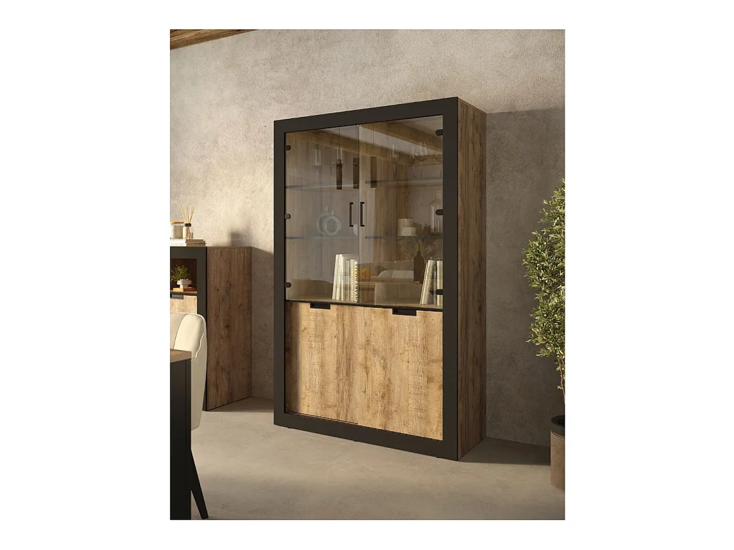 Vitrina| Vitrine AMBIHOME DAVOR - Carvalho/, C120xA187xP45cm Preto