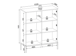 Best Vitrine baixa moderna com frente canelada, 104×126×39 cm, Caxemira / Ouro Castanho