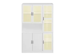 Best Hauss Spole Vitrine branca com 2 portas, 4 portas de vidro e luzes LED, puxadores pretos Branco