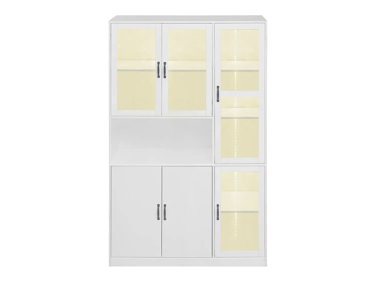 Best Hauss Spole Vitrine branca com 2 portas, 4 portas de vidro e luzes LED, puxadores pretos Branco