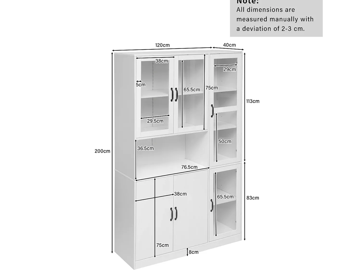 Best Hauss Spole Vitrine branca com 2 portas, 4 portas de vidro e luzes LED, puxadores pretos Branco