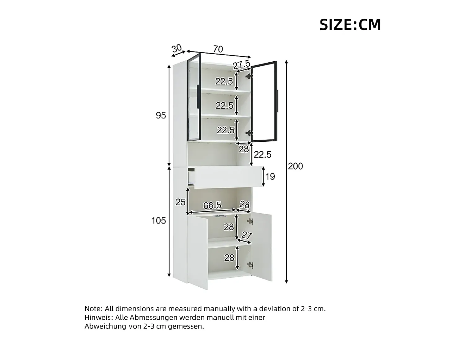 Hauss Spole Vitrine branca com 2 portas, 2 portas de vidro, gaveta e luzes LED, aglomerado Branco