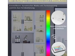 Vitrina| Vitrine branca com iluminação LED e portas para armazenamento em sala de estar/quarto. Branco