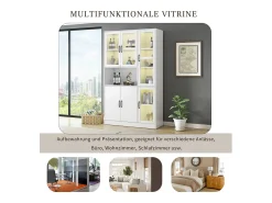 Vitrina| Vitrine branca com iluminação LED e portas para armazenamento em sala de estar/quarto. Branco