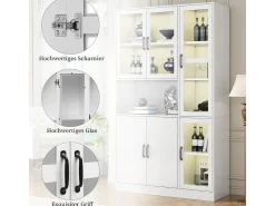Vitrina| Vitrine branca com iluminação LED e portas para armazenamento em sala de estar/quarto. Branco