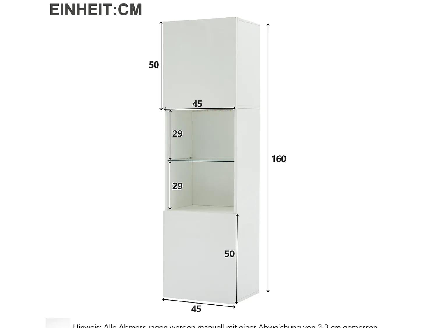Vitrina*Hauss Spole Vitrine branca de alto brilho com 2 portas e 1 prateleira de vidro, LED incluído - 45x35x160cm Branco