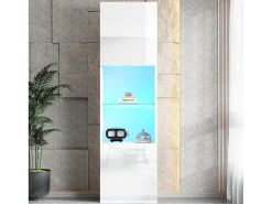 Vitrina*Hauss Spole Vitrine branca de alto brilho com 2 portas e 1 prateleira de vidro, LED incluído - 45x35x160cm Branco