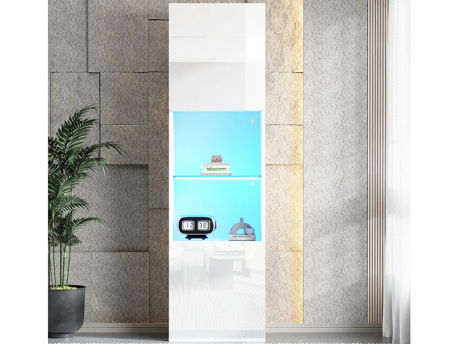 Vitrina*Hauss Spole Vitrine branca de alto brilho com 2 portas e 1 prateleira de vidro, LED incluído - 45x35x160cm Branco