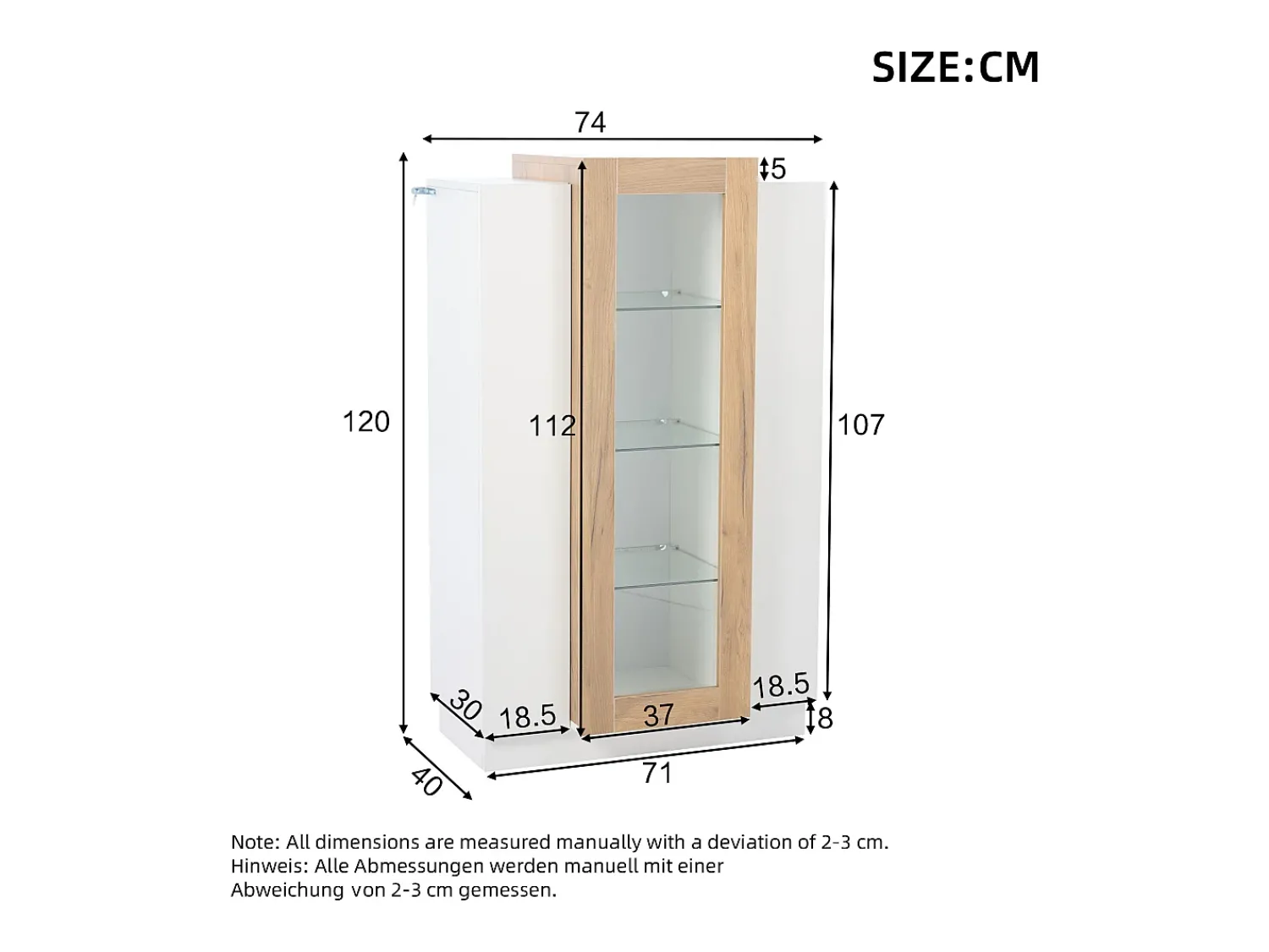 Hauss Spole Vitrine branca 74x40x120cm com 3 portas, sendo 1 de acrílico, prateleiras de vidro, LED incluso Branco