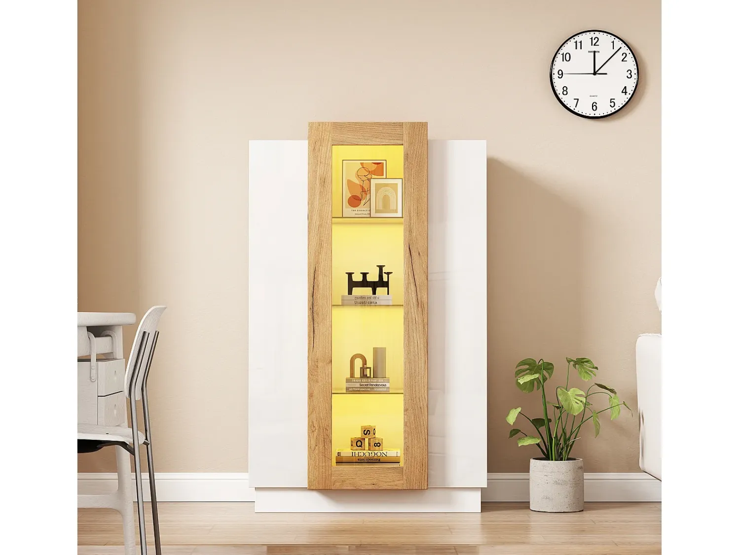 Hauss Spole Vitrine branca 74x40x120cm com 3 portas, sendo 1 de acrílico, prateleiras de vidro, LED incluso Branco