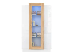 Merax Vitrine brilhante - 74 x 40 x 120 cm - com 3 portas + LEDs + prateleiras de armazenamento - Aglomerado + vidro temperado -^ Vitrina