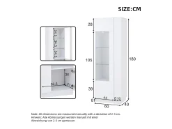 Vitrina*Merax Vitrine brilhante - 60 x 40 x 180 cm - com LEDs + 3 prateleiras de vidro - aglomerado - Branco