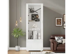 Vitrina*Merax Vitrine brilhante com portas de acrílico - 50 x 40 x 160 cm - com LEDs + 3 prateleiras - Acrílico + aglomerado - branca Branco