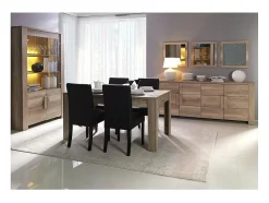 Sale Meublorama Vitrine, buffet, armário FARRA 4 portas + LED. Móvel contemporâneo ideal para a sua sala de estar ou sala de jantar. Castanho