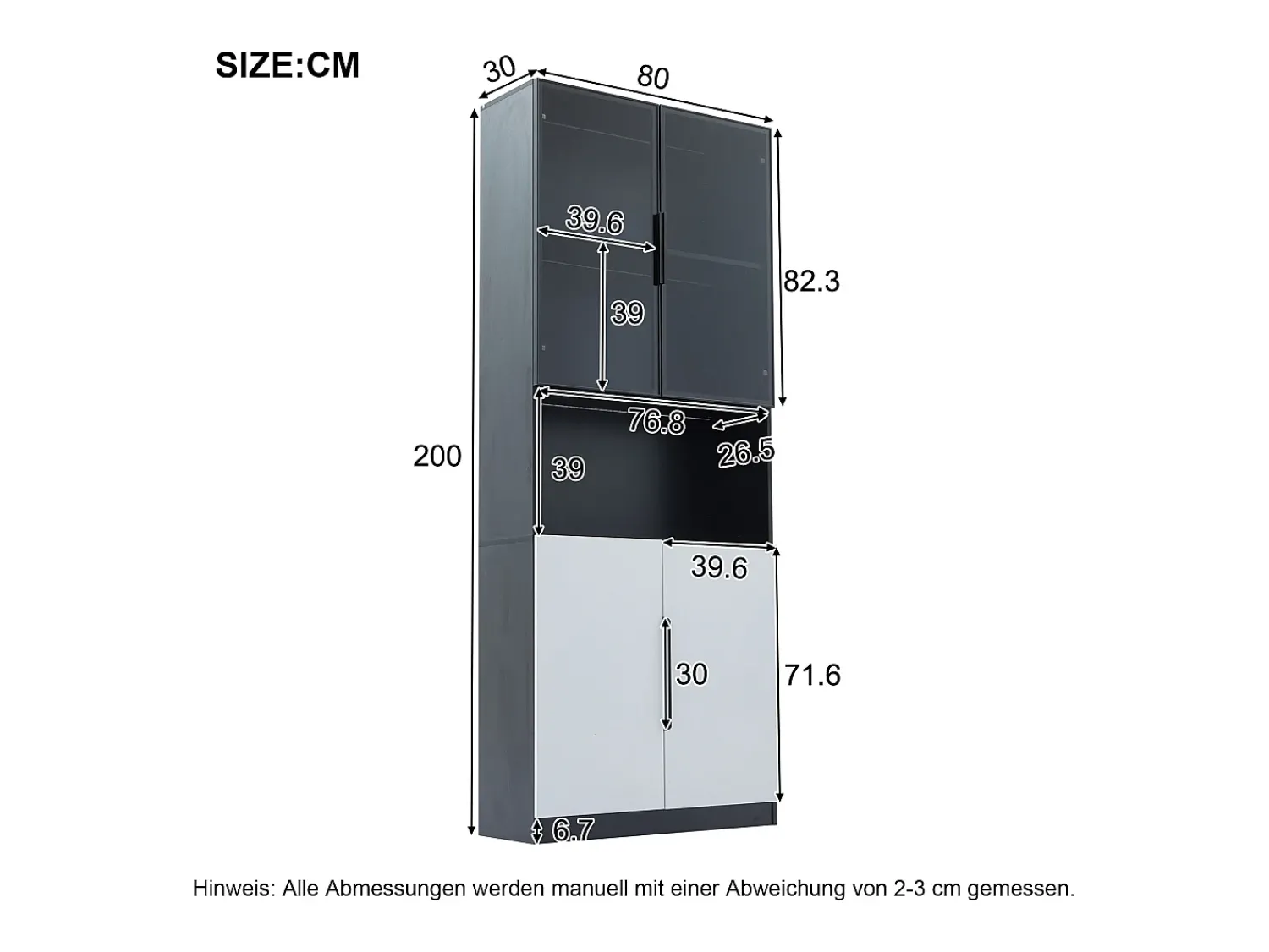 Vitrina*Merax Vitrine com 8 portas - 160 x 30 x 200 cm - LEDs - Aglomerado e vidro - Branco