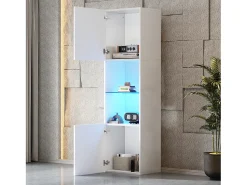 New Merax Vitrine com 2 portas e 1 prateleira de vidro - 45 x 35 x 160 cm - LEDs - Aglomerado - brilhante Branco