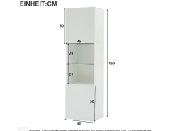 New Merax Vitrine com 2 portas e 1 prateleira de vidro - 45 x 35 x 160 cm - LEDs - Aglomerado - brilhante Branco