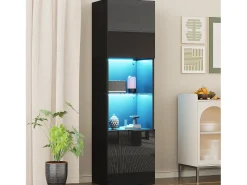 Merax Vitrine com 2 portas e 1 prateleira de vidro - 45 x 35 x 160 cm - LEDs - Aglomerado - brilhante^ Vitrina