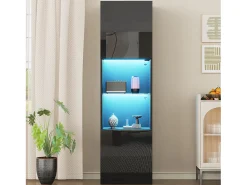 Merax Vitrine com 2 portas e 1 prateleira de vidro - 45 x 35 x 160 cm - LEDs - Aglomerado - brilhante^ Vitrina