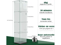 Vitrina* Vitrine com 5 prateleiras e portas duplas, vitrine para sala de estar Preto